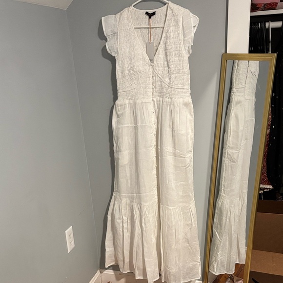 NWT Quince Organic Textured Cotton Smocked V-Neck Midi Dress Cottagecore - Picture 4 of 10